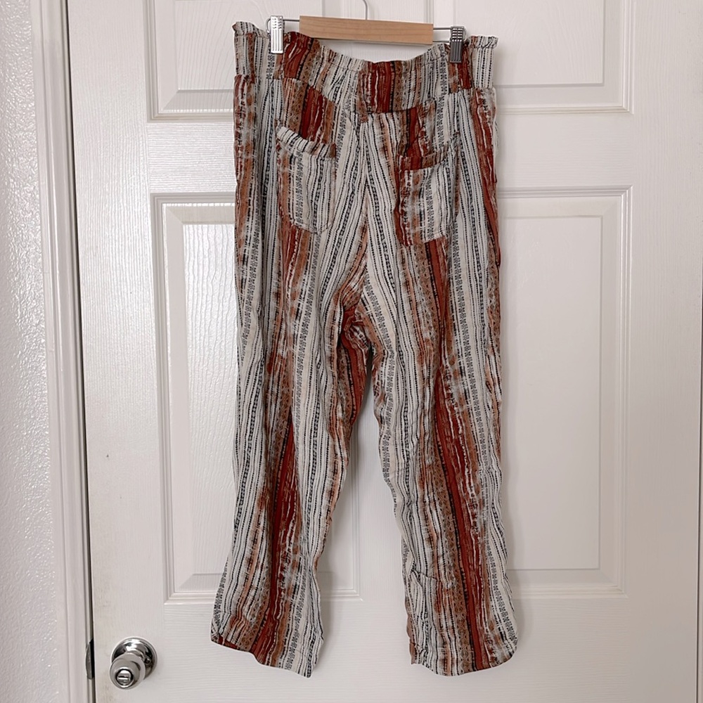 Rewash Striped Rust and White Paperbag Waist Pants - Picture 3 of 3